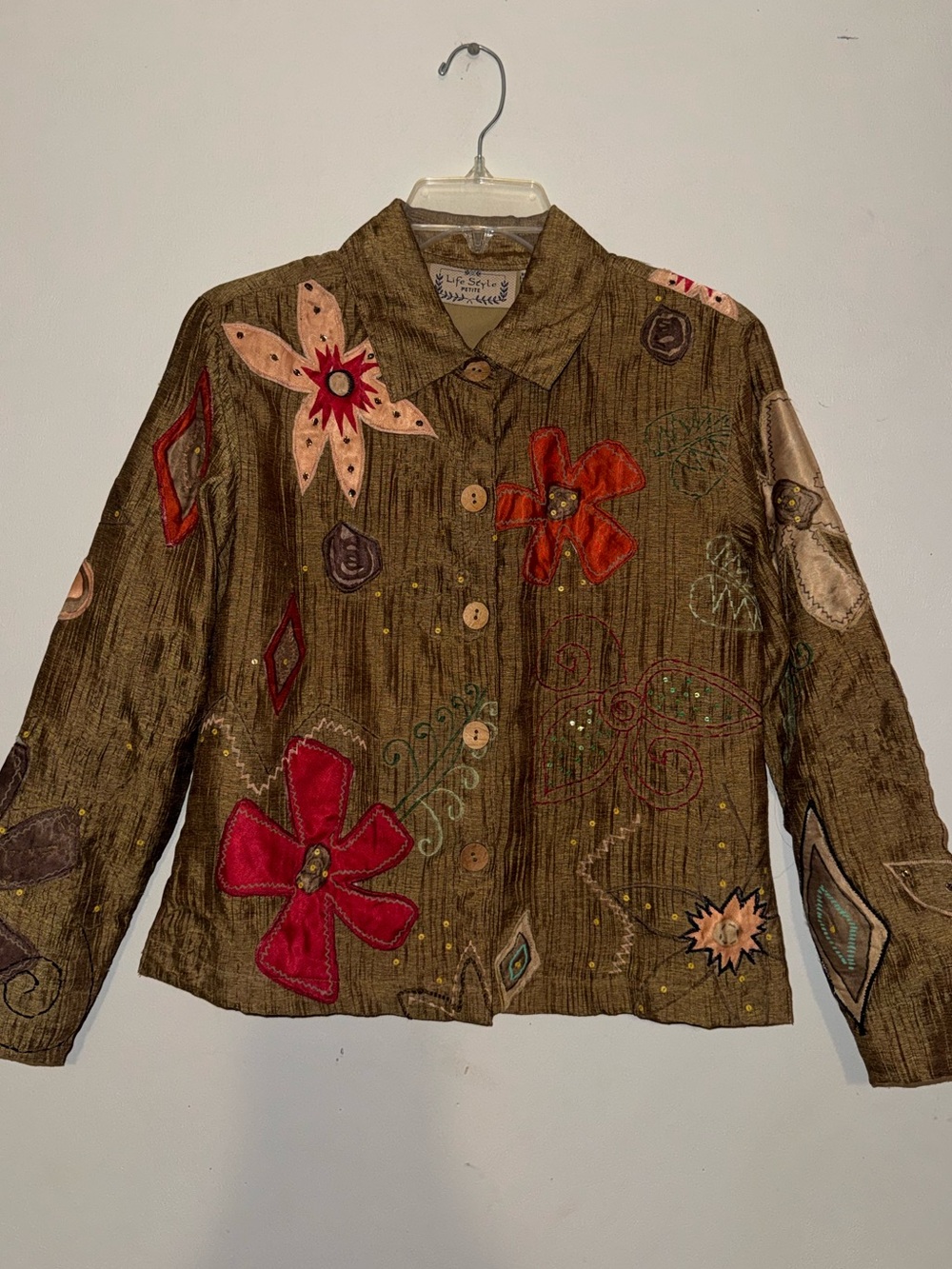 Embellished Brown Floral Button-Front Jacket